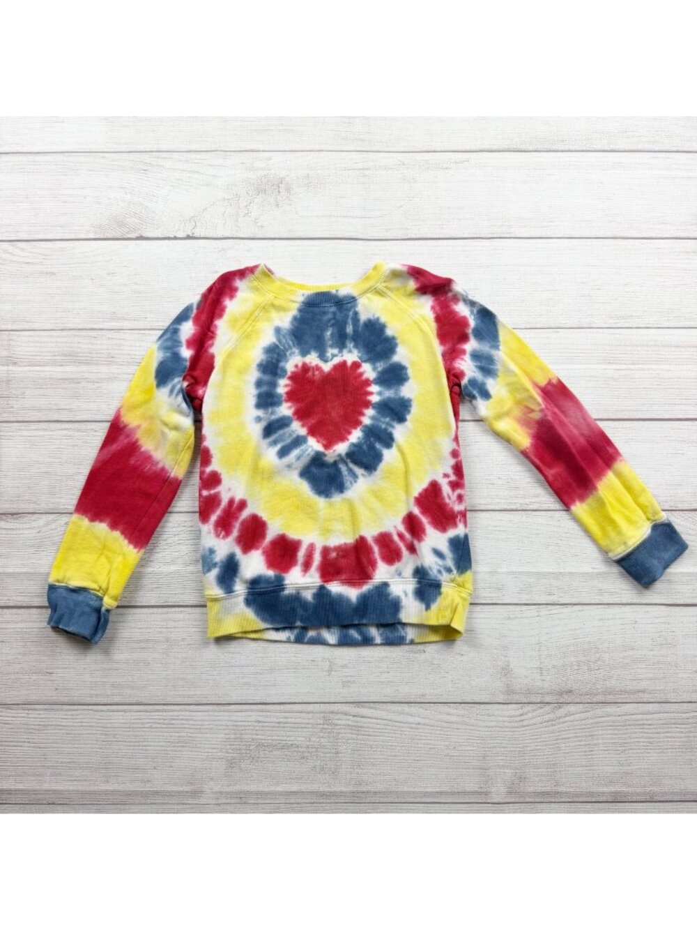 Tucker + Tate Kids Tie-Dye Sweatshirt Heart Print Yellow Red Blue 7